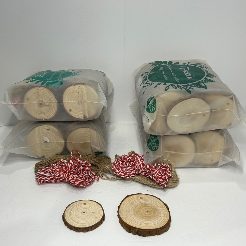 120pc Natural Wood Slices 2.4-3.1 Inch Unfinished Pine‎ Rounds DIY Ornaments